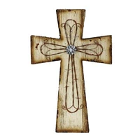 Cream Distressed Wood & Barbwire Cross Wall Décor