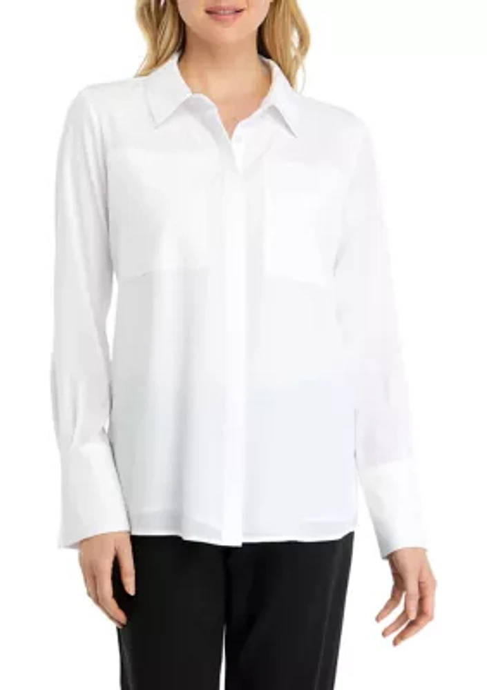 Women's Long Sleeve Collared Button Down Top