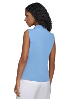 Women's Scuba Crepe Collared Twist Front Top