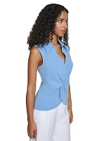 Women's Scuba Crepe Collared Twist Front Top