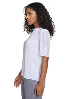 Women's Short Sleeve Ruffle Neckline Blouse