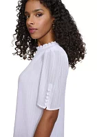 Women's Short Sleeve Ruffle Neckline Blouse