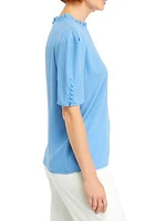 Women's Short Sleeve Ruffle Neckline Blouse