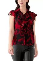 Women's Short Sleeve Ruffle Front Blouse