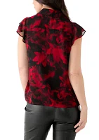 Women's Short Sleeve Ruffle Front Blouse