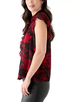 Women's Short Sleeve Ruffle Front Blouse