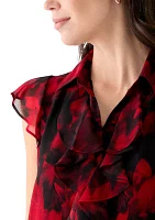 Women's Short Sleeve Ruffle Front Blouse