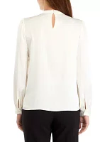 Women's Pleat Neck Long Sleeve Blouse