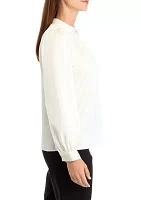 Women's Pleat Neck Long Sleeve Blouse