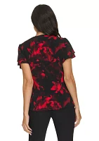 Women's V-Neck Short Flutter Sleeve Top