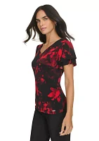 Women's V-Neck Short Flutter Sleeve Top