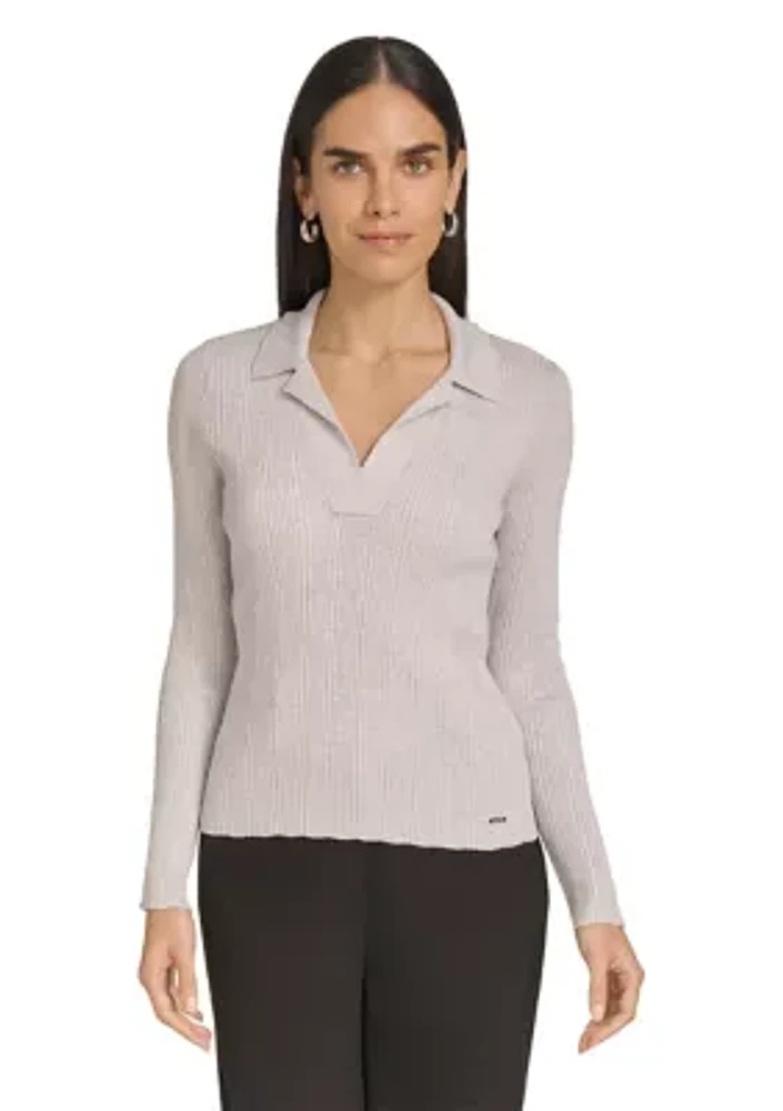 Women's Long Sleeve V-Neck Collared Sweater