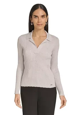 Women's Long Sleeve V-Neck Collared Sweater