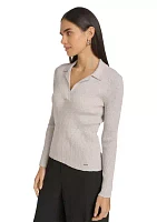 Women's Long Sleeve V-Neck Collared Sweater