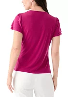 Women's V-Neck Short Double Tier Sleeve Top