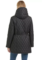 Women's Quilted Hooded Puffer Jacket with Sherpa