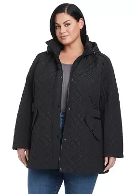 Plus Quilted Jacket with Removable Hood