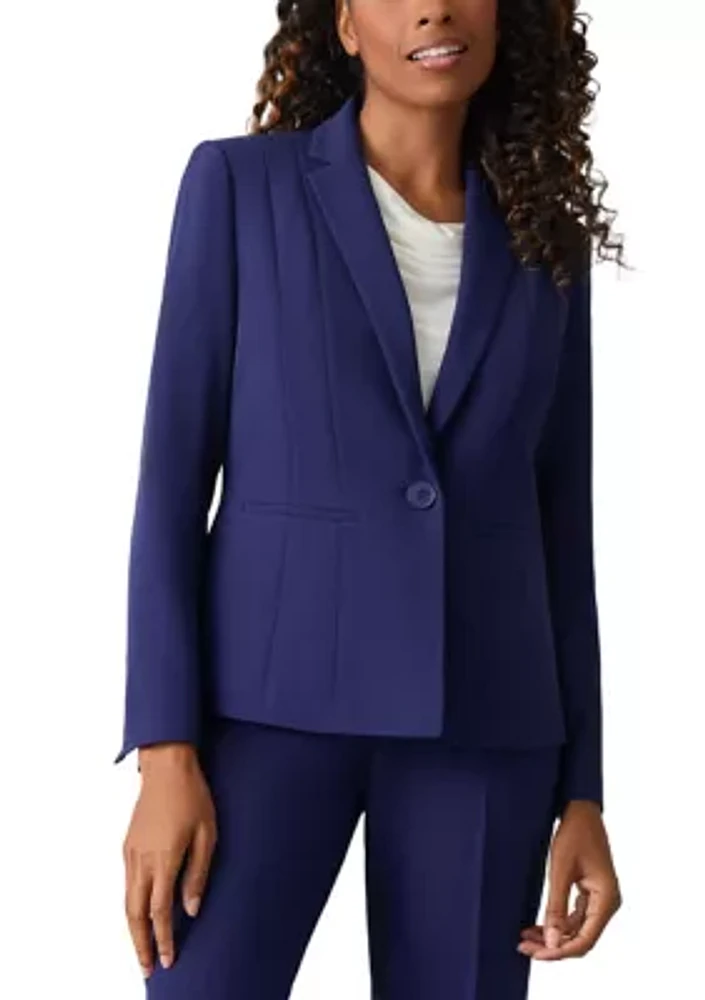 Petite One Button Panel Seamed Crepe Jacket