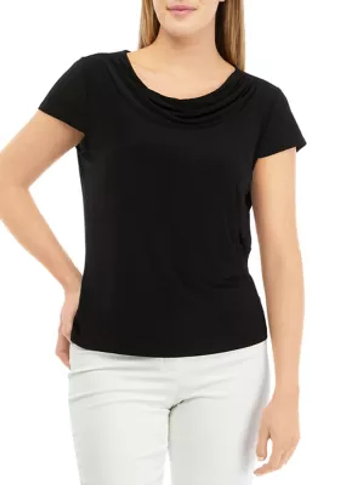 Women's Cowl Neck Cap Sleeve Knit Top