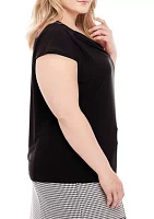 Plus Cowl Neck Cap Sleeve Knit Top