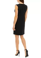 Petite Stretch Crepe Split Neck Sheath Dress