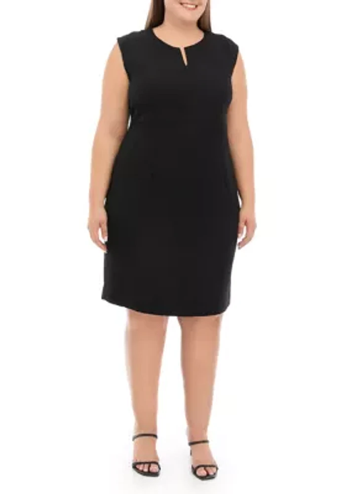 Plus Stretch Crepe Split Neck Sheath Dress