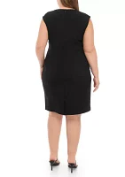 Plus Stretch Crepe Split Neck Sheath Dress