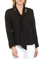 Women's Long Sleeve Tie Front V-Neck Blouse