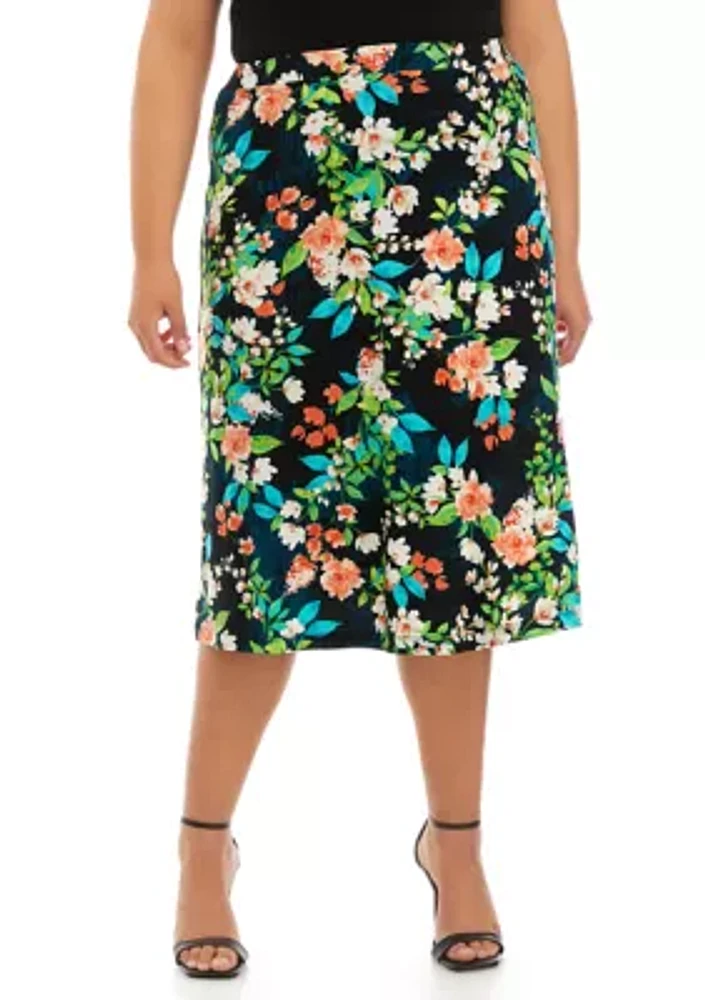 Plus Floral Midi Skirt