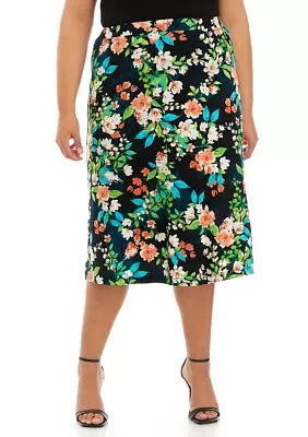 Plus Floral Midi Skirt