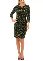 Women's 3/4 Sleeve Side Tie Printed Dress