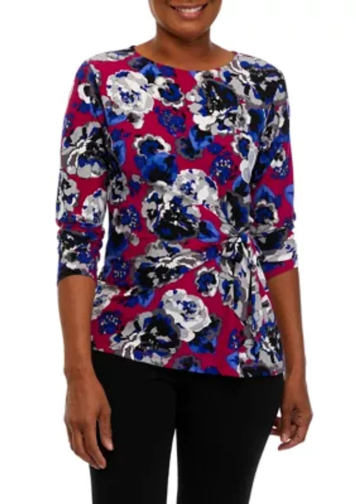 Women's 3/4 Sleeve Side Tie Printed Top