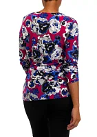 Women's 3/4 Sleeve Side Tie Printed Top