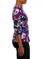 Women's 3/4 Sleeve Side Tie Printed Top