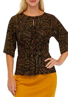 Petite 3/4 Sleeve Knot Front Printed Top