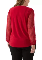 Plus Split Neck Long Sleeve Top