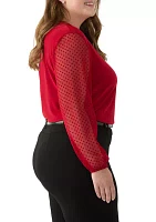 Plus Split Neck Long Sleeve Top