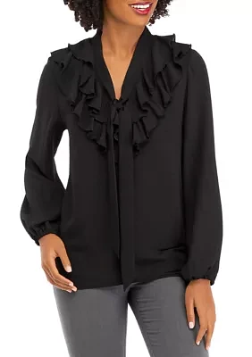 Women's Ruffle Front Crepe Blouse