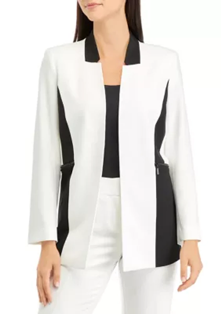 Women's Long Sleeve Open Front Color Block Jacket