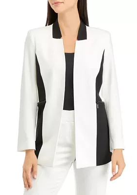 Women's Long Sleeve Open Front Color Block Jacket