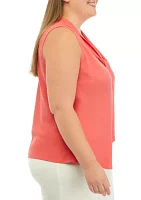 Plus Tie Front Sleeveless Solid Blouse