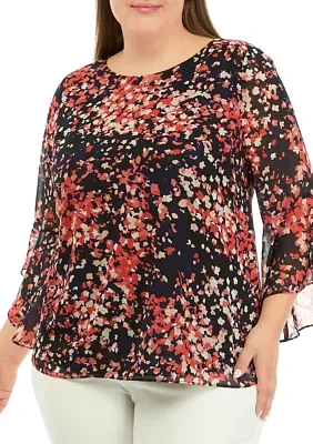 Plus Printed Bell Sleeve Blouse