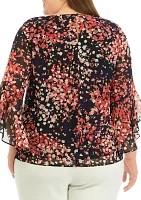 Plus Printed Bell Sleeve Blouse