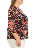 Plus Printed Bell Sleeve Blouse