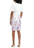 Women's Flutter Sleeve Floral Printed Sheath Dress