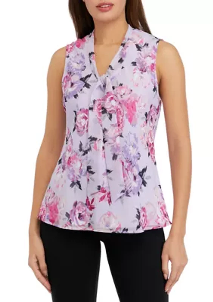 Women's Floral Print Tie Neck Blouse