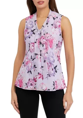 Women's Floral Print Tie Neck Blouse