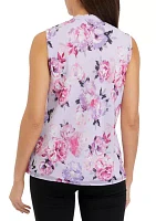 Women's Floral Print Tie Neck Blouse