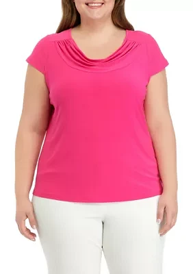 Plus Cap Sleeve Cowl Neck Top