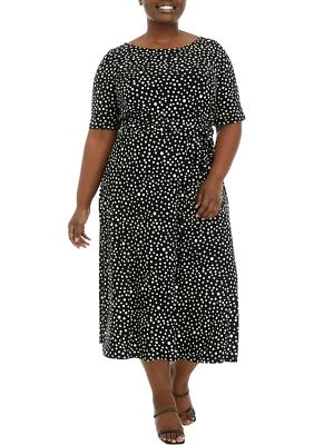 Plus Printed Fit and Flare Dress